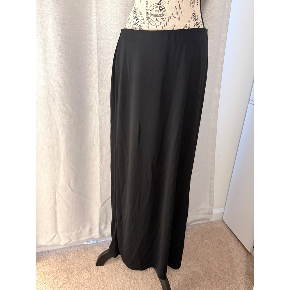 Ann Taylor Black Maxi Skirt Rayon Blend Rear Slit Size Large Made in USA